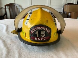 Firefighter  Fire Gear Cairns 660x Yellow Helmet Leather Badge Face Shield EX