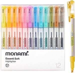 MONAMI ESSENTI Highlighter Soft, Chisel Tip 1~4mm, Clip-on Type, Soft Pastel Ink