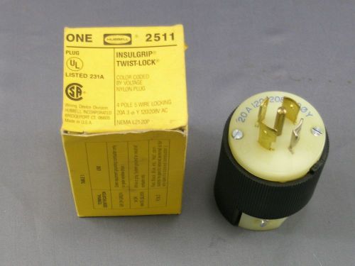 NEW HUBBELL 2511 20 AMP 120/208V TWIST-LOCK insulgrip MALE plug 4 pole 5 wire