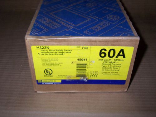 New in box  square d h322n 60 amp 240v fused safety switch disconnect neutral for sale
