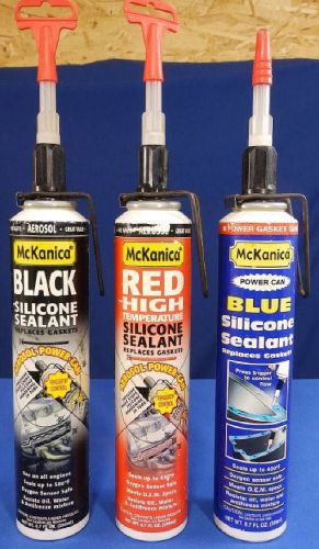 3 McKanica Silicone Sealant Aerosol Power Can / Black / Red / Blue