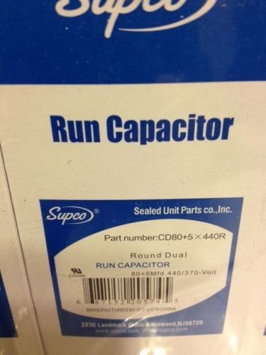 Five (5) - round dual run capacitor, 80 + 5 mfd., 440 / 370 volt, - lot of 5 - for sale