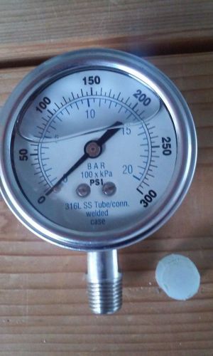 New liquid filled pressure gauge 0-300 psi for sale