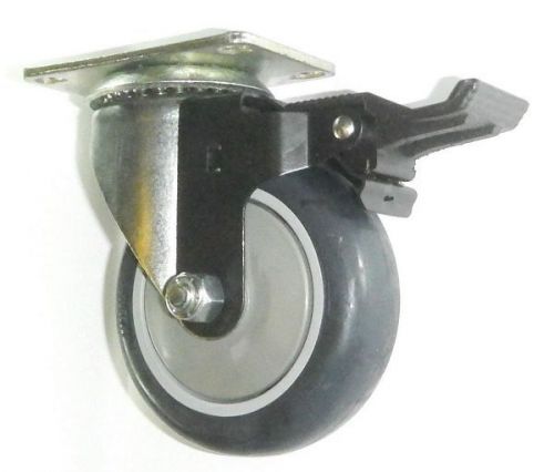 Swivel plate caster with 4&#034; dark blue polyurethane wheel &amp; posi-lock brake for sale