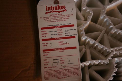 NEW Intralox 1600 Series White open hinge flat top 122 rows 24&#039;&#039;x10ft 2&#039;&#039; flight