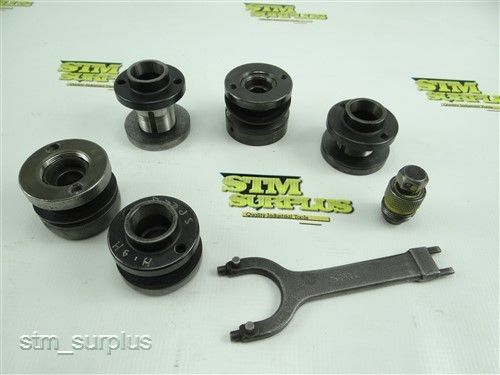 Lot of 5 standard taper grinding wheel hubs 1-1/4&#034; bore +  puller &amp; spanner for sale