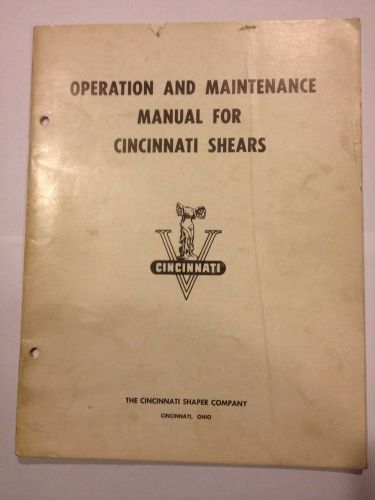 Operation And Maintenance Manual For Cincinnati Shears