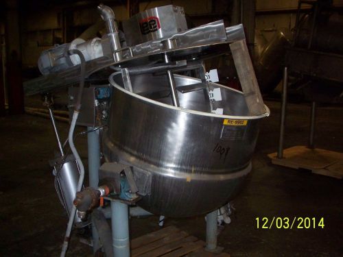 Mixing kettle 100 gal ss w/agitator,jacketed,pneumatic cover,dump system - nice! for sale