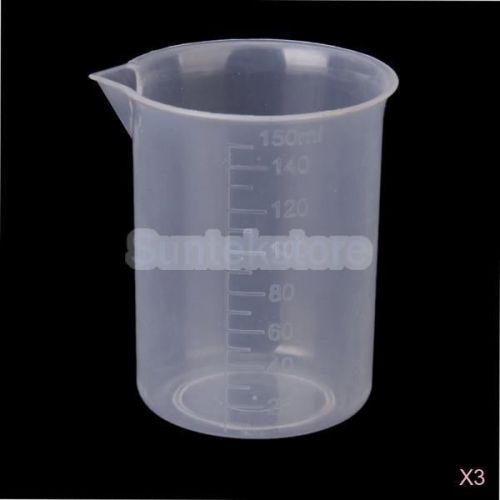 3Pc 150ml Kitchen Lab Transparent Plastic Graduated Beaker Cup Measure Container