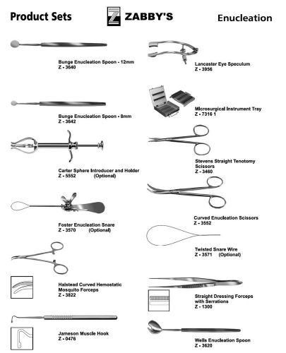 zabby&#039;s ENUCLEATION COMPLETE SET excluding the optional items written in photo