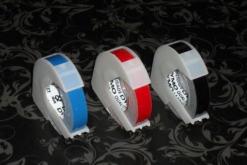 DYMO ~ Embossing Tape Roll ( NEW ) QTY 3  ~ BLACK/RED/BLUE Vintage Labeling Tape