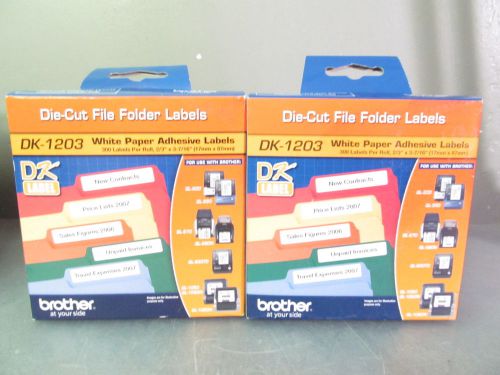 2 rolls genuine brother dk-1203 white adhesive labels, 300/roll 2/3&#034; x 3-7/16&#034; for sale
