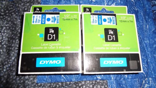 Lot of 2 (Two) Genuine DYMO 45014 D1 Label Cassettes Blue/White 1858736 NEW 1/2&#034;