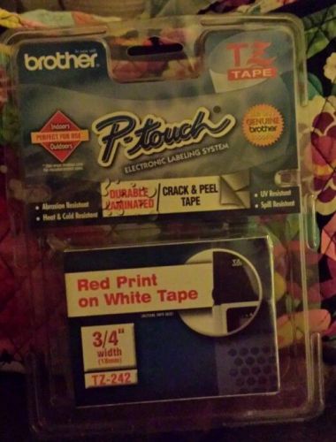 P-touch red print on white tape TZ-242