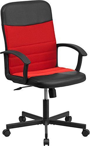 Flash furniture mid-back black vinyl task chair with red mesh inserts for sale