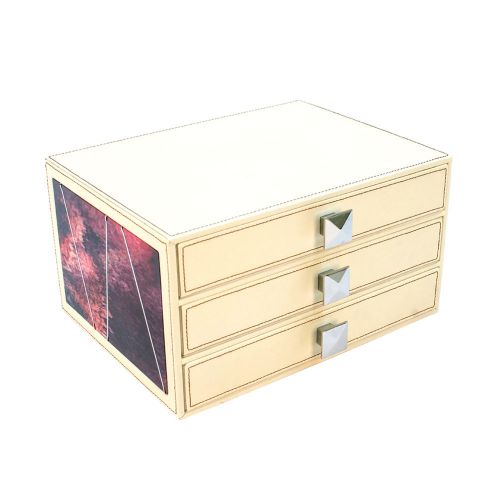 Ever coral red series beige leather office organizer 3 drawers File Cabinet