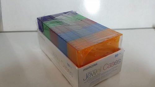 50 Pk Memorex Slim Multi Color CD Jewel Cases 5.2mm Single Disc Holder Box