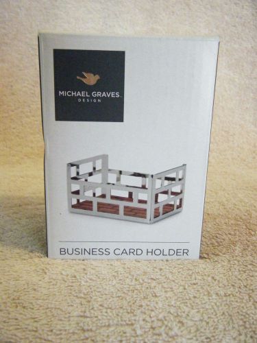 Michael Graves BUSINESS CARD Holder Silver Metal Leather Desk Office NIB