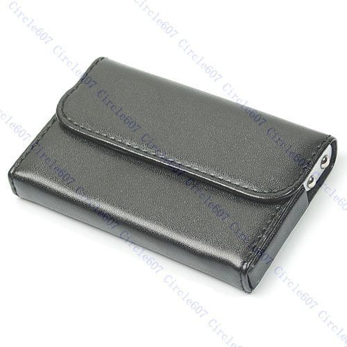 Chic Pocket Black Leather Name Business Card Case Holder