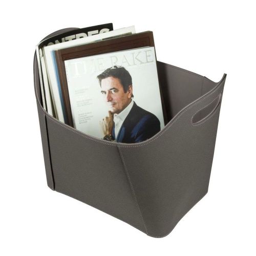 LUCRIN-Basket for Newspapers/Magazines-Granulated Cow Leather-Dark grey