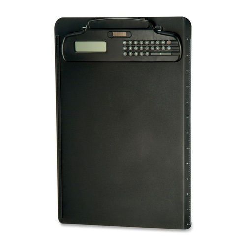 Officemate 9&#034; x 13 3/4&#034; Plastic Clipboard w/Calculator, Black. Sold as Each