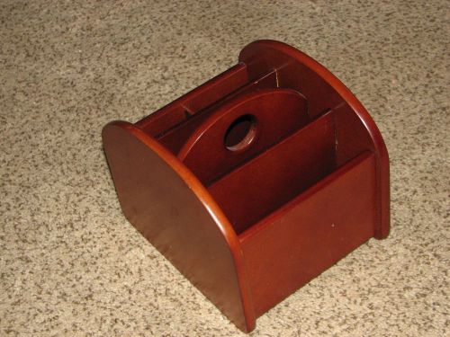 EUC! Pretty Wood Square Turntable Office Desk Table Slotted Organizer