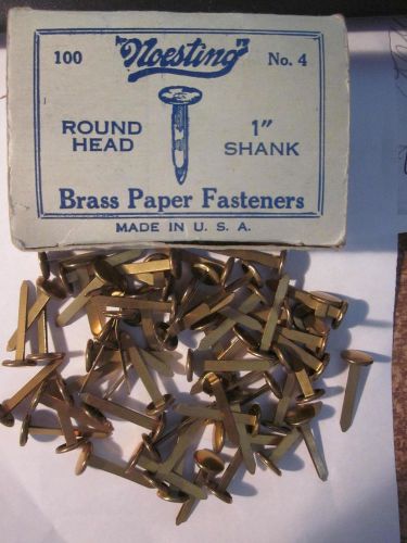 Brass paper fasteners noesting no. 4 60+ round head 1&#034; shank new in original box for sale