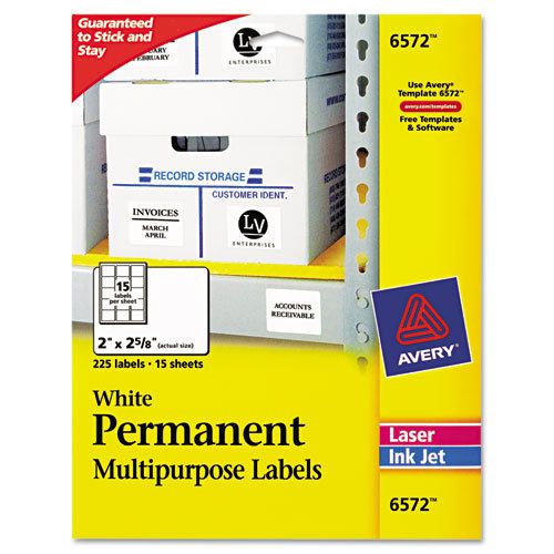 Permanent ID Labels, Laser/Inkjet, 2 x 2-5/8, White, 225/Pack