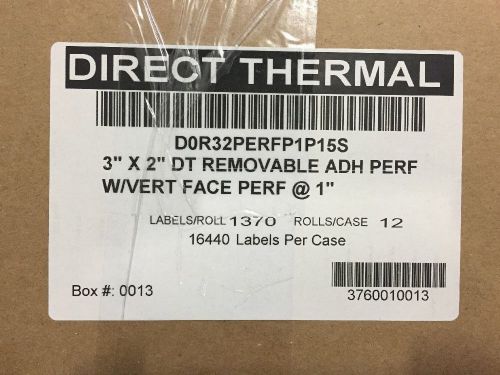 Case of 12 - 3&#034; x 2&#034; removable thermal labels w/ vertical perforation @ 1&#034;