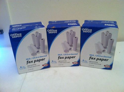 Office Depot high sensitivity thermal fax paper 3 Packs Of  6 rolls 98 ft each