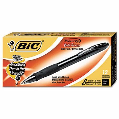 Bic Velocity Ballpoint Retractable Pen, Black Ink, Bold, Dozen (BICVLGB11BK)