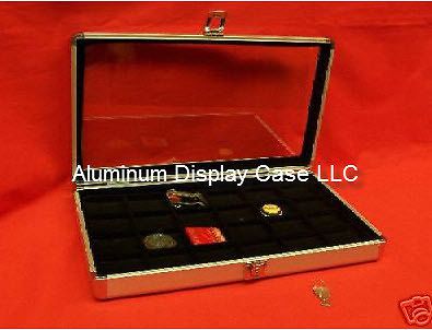 14 x 8 x 2&#034; Aluminum Display Case w 24 Sq Blk Insert