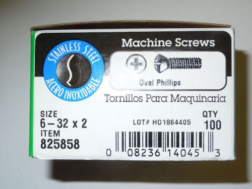 Machine Screws Phillips Oval Head Stainless Steel #6-32 x 2&#034; Qty 100