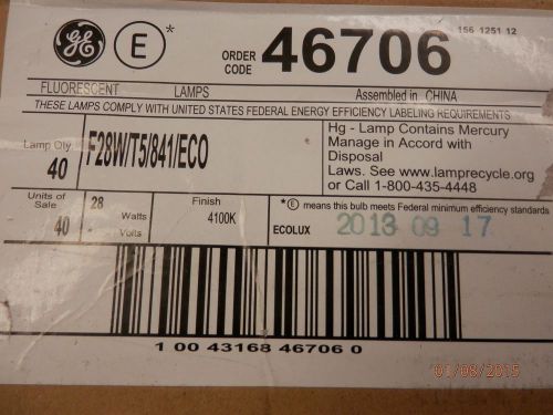 1 CASE OF 40 NEW GE F28/T5/841/ECO FLUORESENT LAMPS  T-5  4 FT BULBS