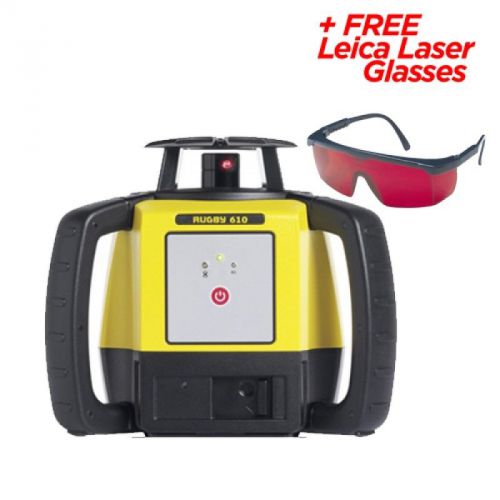Leica rugby 610 construction laser w/rod eye-basic &amp; li-ion battery for sale