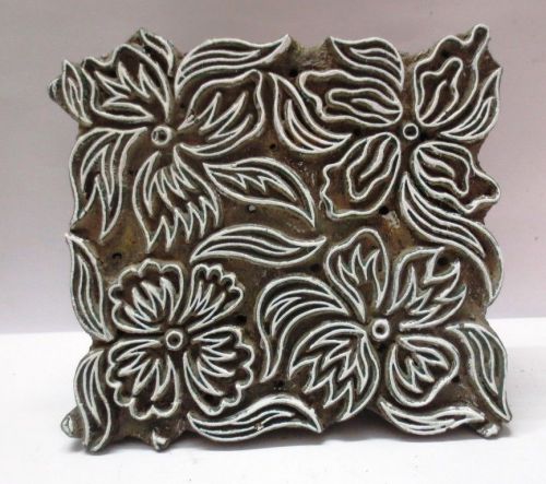 INDIAN WOODEN HAND CARVED TEXTILE PRINTING FABRIC BLOCK STAMP UNIQUE FLOWER ART