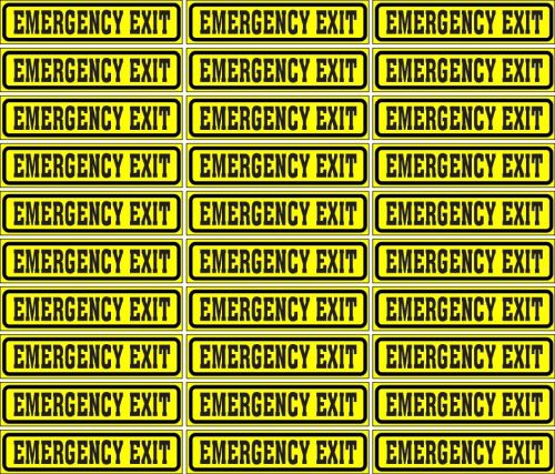 LOT OF 30 GLOSSY STICKERS, EMERGENCY EXIT, FOR INDOOR OR OUTDOOR USE