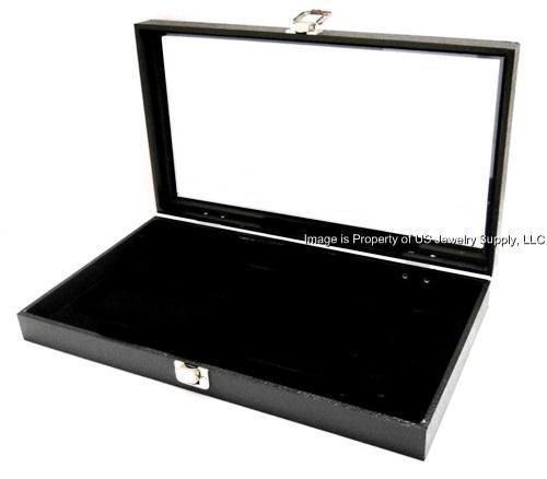 1 Glass Top Lid Black Soft Pad Display Box Case Militaria Medals Pins Jewelry