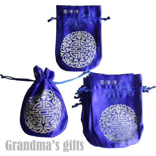10pcs 4.7x3.5&#034; Blue Brocade Pouch Purses Jewelry Coins Gift Bag