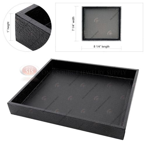 Black Wooden Square Display Sample Tray Covered Faux Leather Storage Organizer