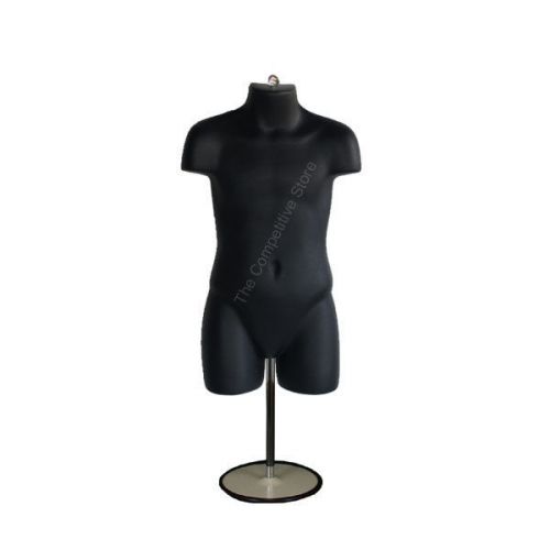 Black child mannequin body form with metal base - great to display 5t to size 7 for sale