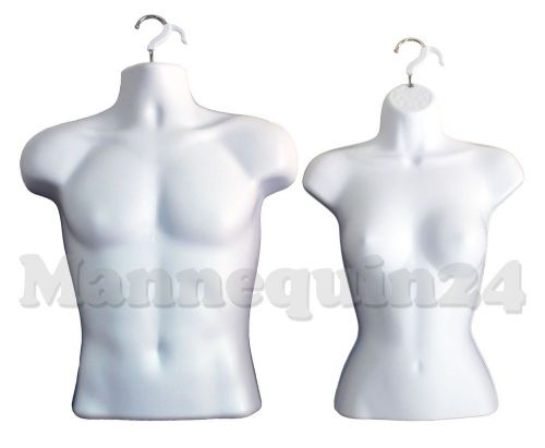 White MALE &amp; FEMALE Torso Mannequin Forms, Hard Plastic with Hooks for Hanging
