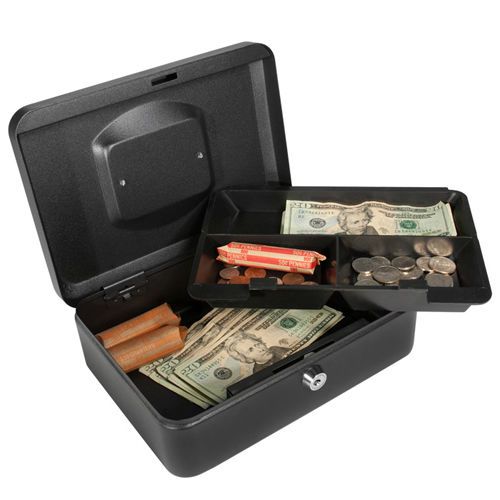 BARSKA Medium Cash Box Safe w/ Key Lock and Removable Tray in Black, CB11832