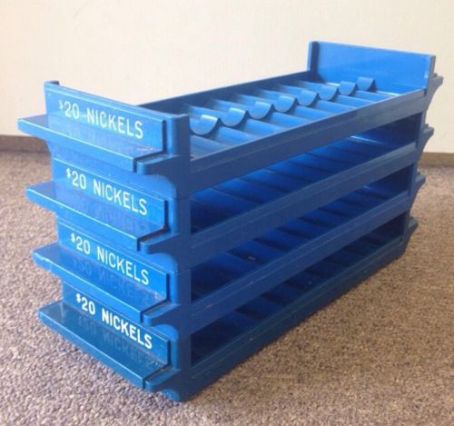 4 mmf major metalfab blue color-keyed plastic rolled coin storage trays -nickels for sale