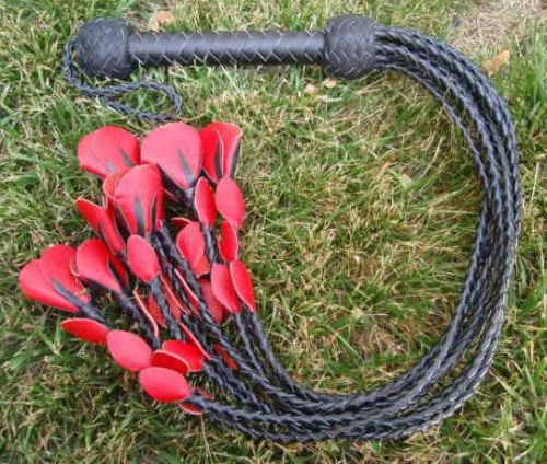 Black Leather RED ROSE Flogger CAT OF 9 TAILS NEW - GREAT FARM TOOL