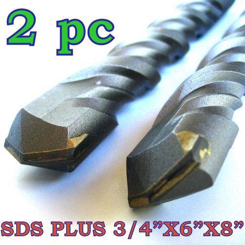 2 pc Set SDS Plus 3/4&#034;x8&#034; or 3/4&#034;x6&#034;x8&#034; Carbide Tipped Masonry Hammer Drill Bit
