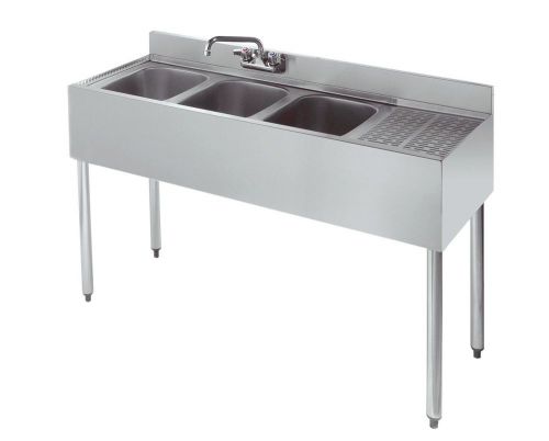 Stainless 3 Compartment Under Bar Sink 48&#034; x 18&#034; Right Drainboard NSF
