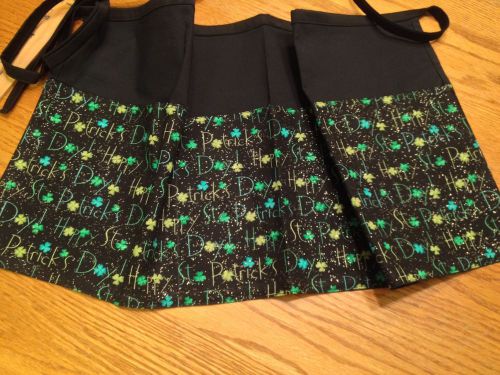 Black server waitress waist apron glittery st patrick shamrocks handmade 1 sz for sale