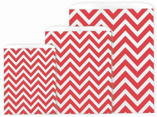 600 Kraft Paper Party Favor Red Chevron Stripe Goody Gift Bags Christmas Holiday