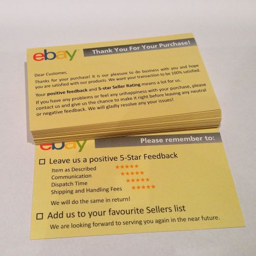 35 pcs Thank You For Your Ebay Purchase Seller Notes Card Printing Duplex Label